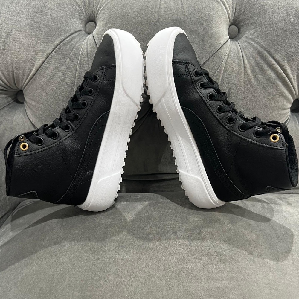 Puma Kaia Mid Studs Sneakers Youth 5.5 Black Gold Platform High Top 390483-01 - Picture 4 of 9